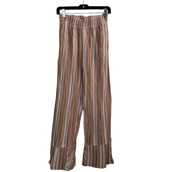 Free People Striped Wide-Leg Pants in Tan and Pink - Picture 4 of 10